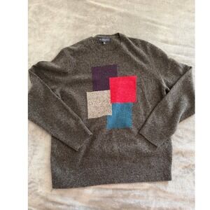 Brooks Brothers Men's XXL Sweater Geometric Blocks 100% Merino Wool Gray